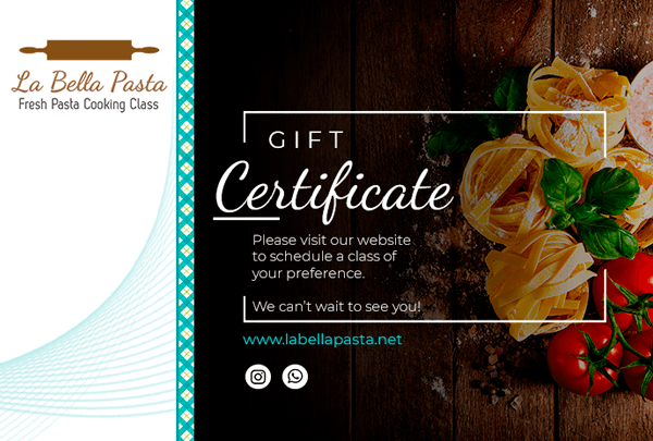 La Bella Pasta $20 – $1,000 gift certificate